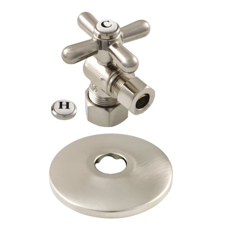 Kingston Brass CC53308XK 5/8-Inch X 3/8-Inch OD Comp Quarter-Turn Angle Stop Valve with Flange, Brushed Nickel CC53308XK